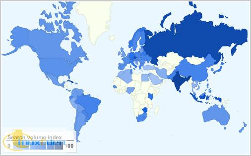 Linux popularity map