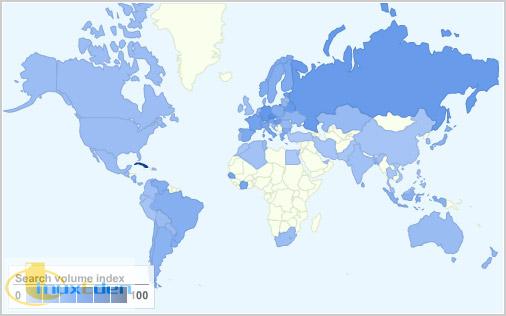 Debian popularity map