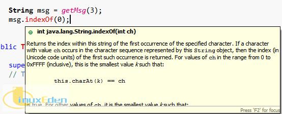 ͼ 11. ͣ Java ԪϽʾ Javadoc  ڱΪ indexOf 