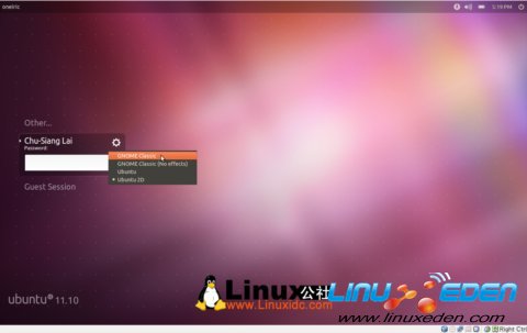 安装好Ubuntu 11.10就会多个“Gnome Classic”可以选。 