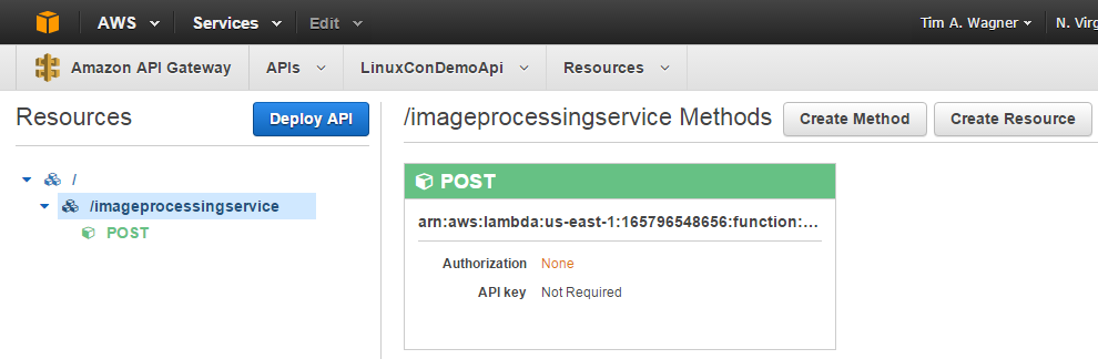 Method and Resource creation in Amazon API Gateway