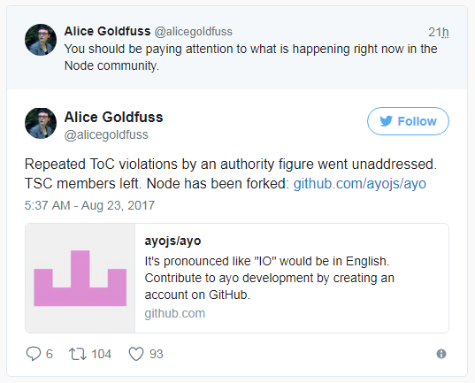 又闹分裂？Node.js 被分叉出一个项目 — Ayo.js