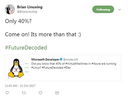 微软的 Azure 虚拟机约 40% 运行着 Linux 发行版