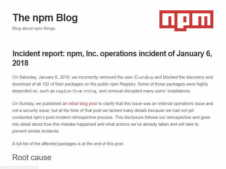 npm 误删“垃圾包”，影响 102 个软件包的下载