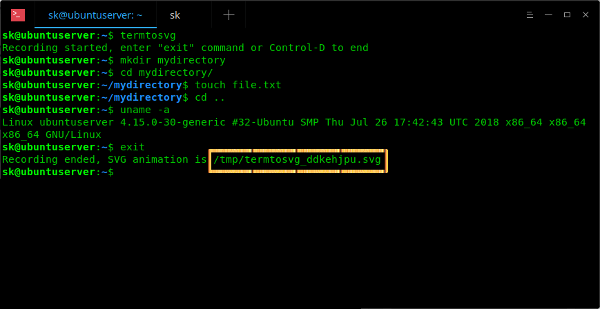 将 Linux 终端会话录制成 SVG 动画