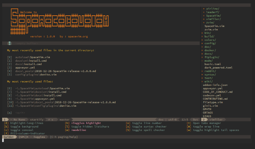 SpaceVim 1.0.0 发布，模块化 Vim IDE