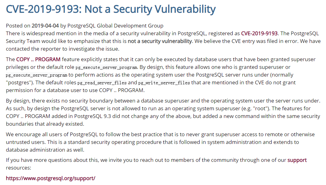 PostgreSQL 辟谣存在任意代码执行漏洞：消息不实