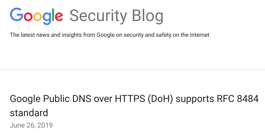 谷歌 DNS Over HTTPS 服务 GA