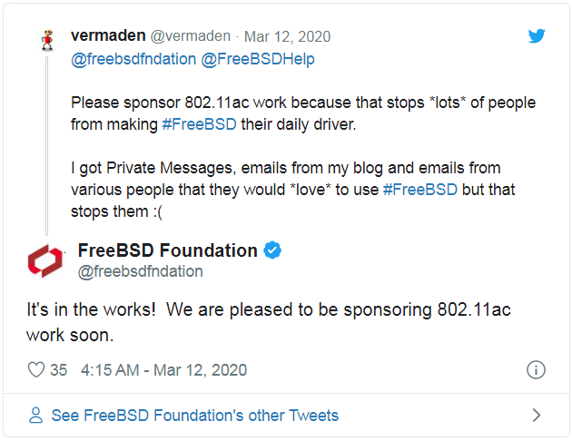 FreeBSD 对 802.11ac 的支持进度太缓慢，基金会终于出手赞助