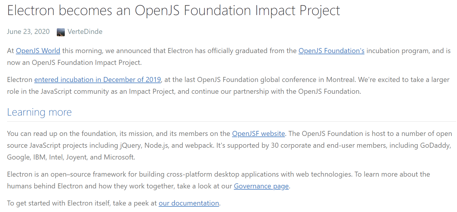 Electron 成为 OpenJS 基金会的 Impact 项目