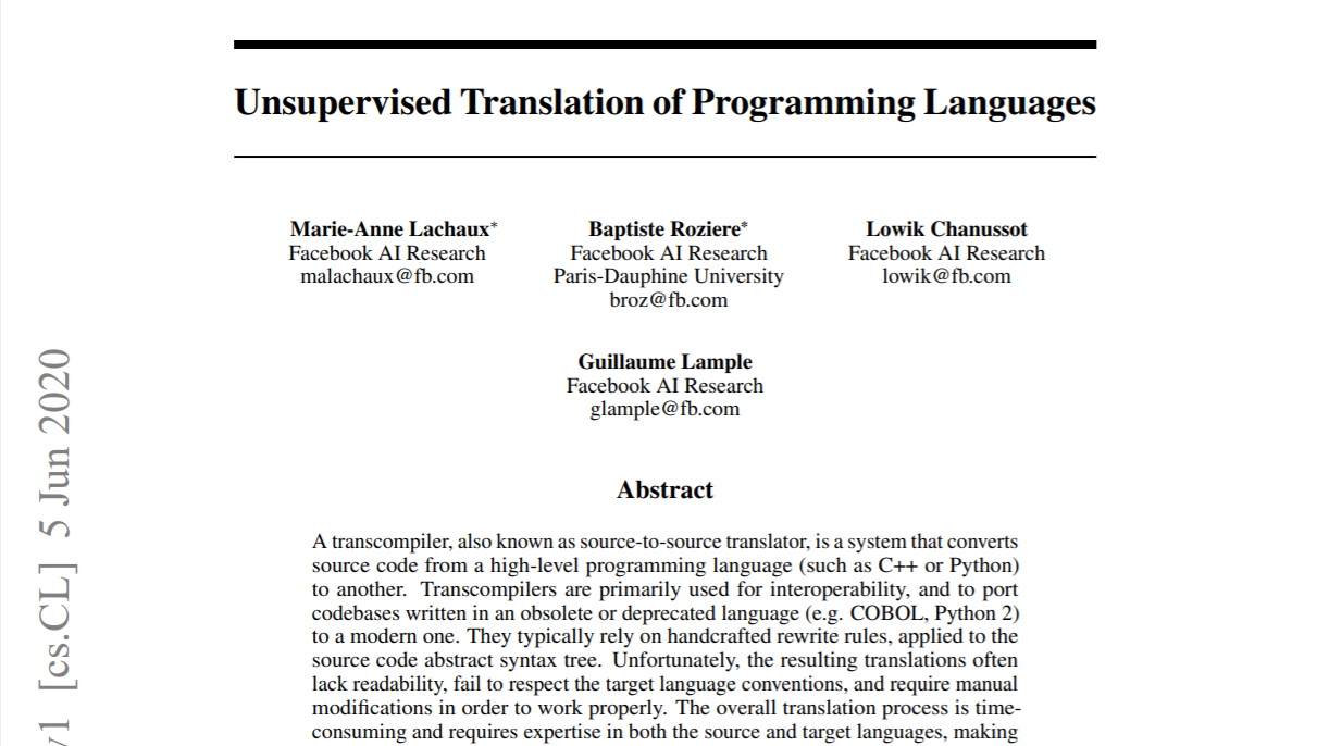 Facebook "TransCoder AI"可在 Java、Python 和 C++ 之间转换代码