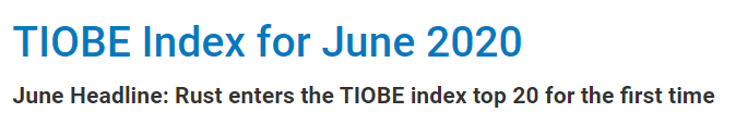 TIOBE 6 月榜单：Rust 首次进入前 20