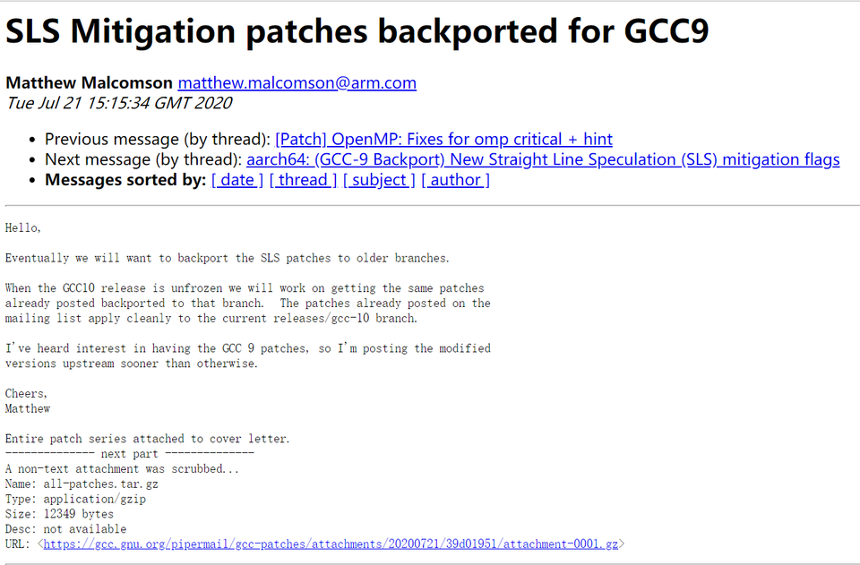 Arm 计划将 SLS 补丁反向移植到 GCC 10 和 GCC 9