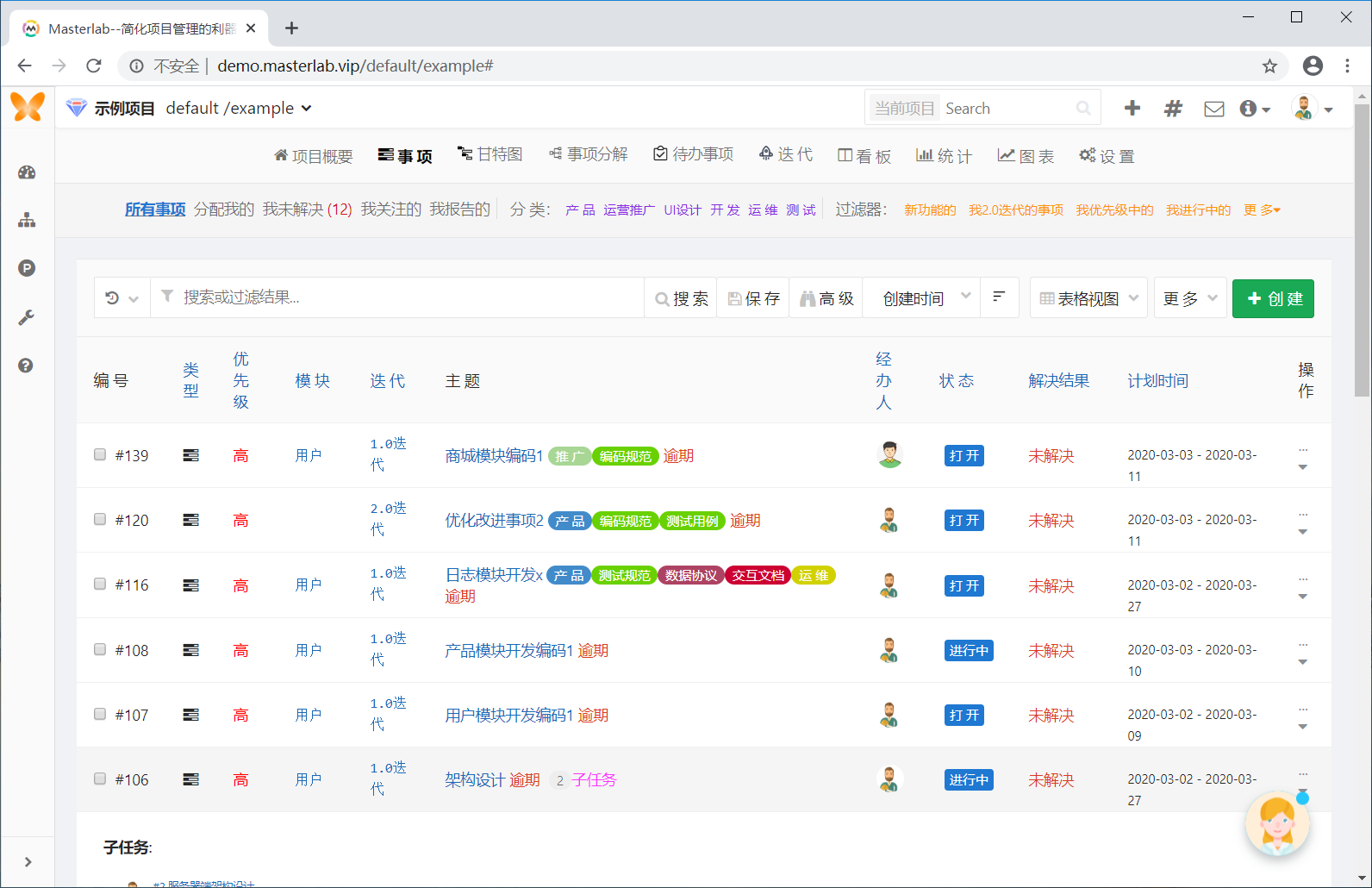 Masterlab 2.1.9 发布，基于事项和敏捷驱动的项目管理工具