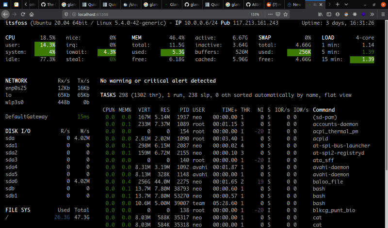 Glances：多功能 Linux 系统监控工具