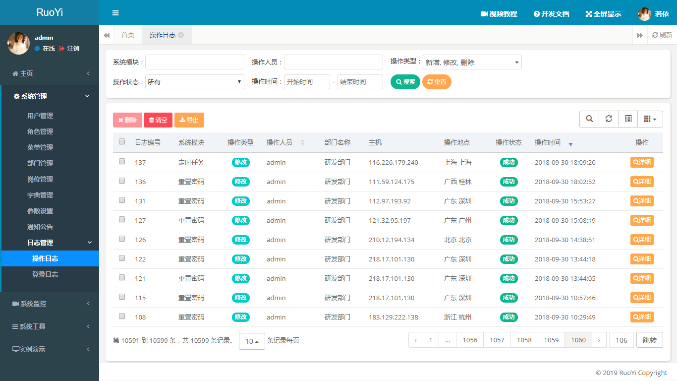 RuoYi 4.4.0 发布，更多细节优化