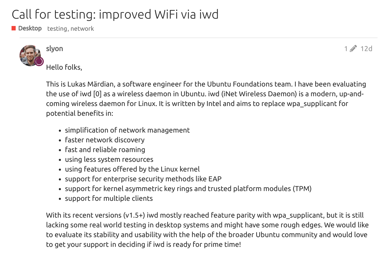 Ubuntu 正在考虑使用 Intel 的 IWD 提供更好的 WiFi 支持