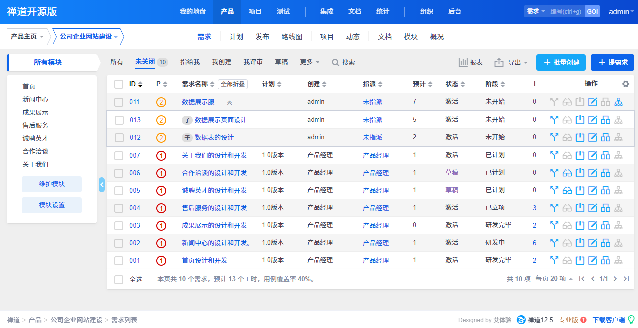 禅道 12.5.stable 版本发布，主要修复Bug，完成优先级高的需求