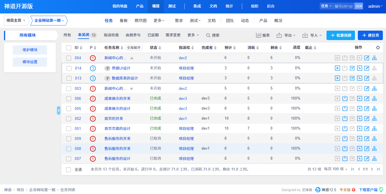 禅道 12.5.stable 版本发布，主要修复Bug，完成优先级高的需求