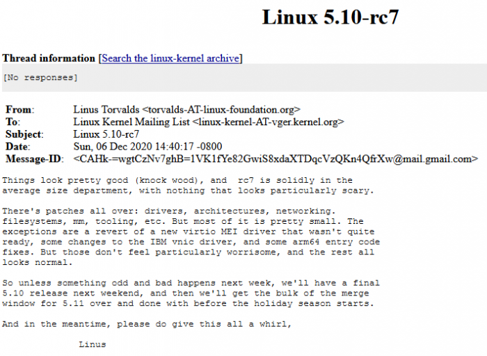 Linus Torvalds放出Linux 5.11-rc7 稳定版将在下周日正式发布