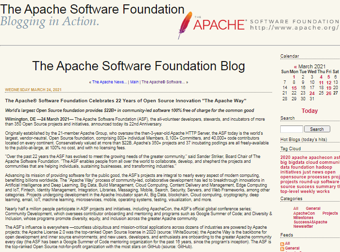 Apache软件基金会迎来22周岁生日