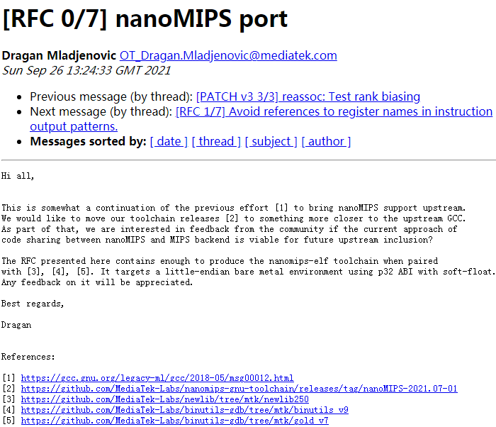 联发科决定为nanoMIPS引入上游GCC编译器支持