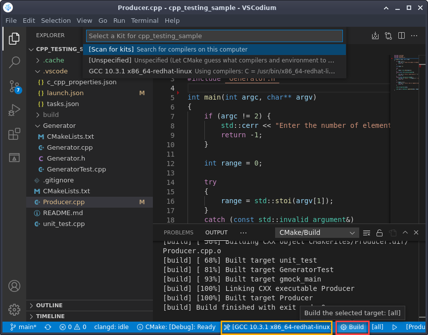 使用 CMake 和 VSCodium 设置一个构建系统