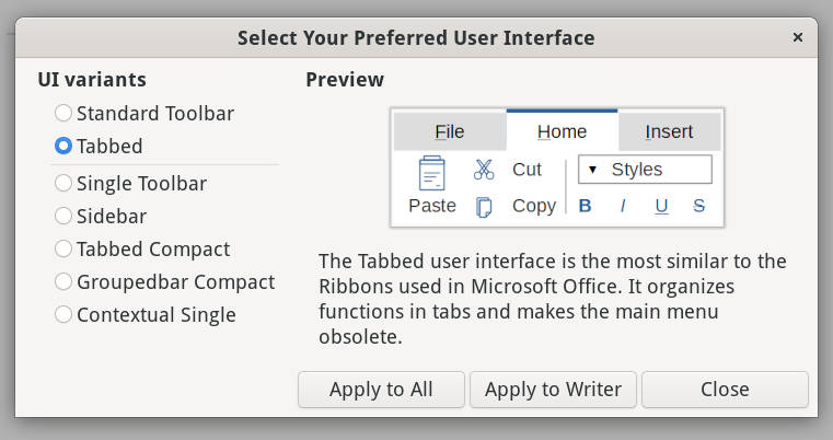 如何使 LibreOffice 看起来像微软 Office