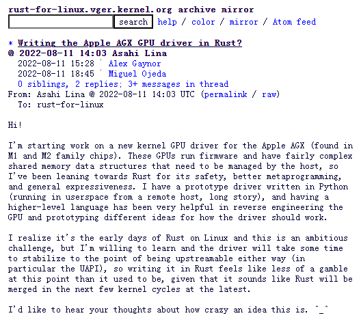 Asahi Linux或继续用Rust为Apple Silicon编写GPU驱动程序