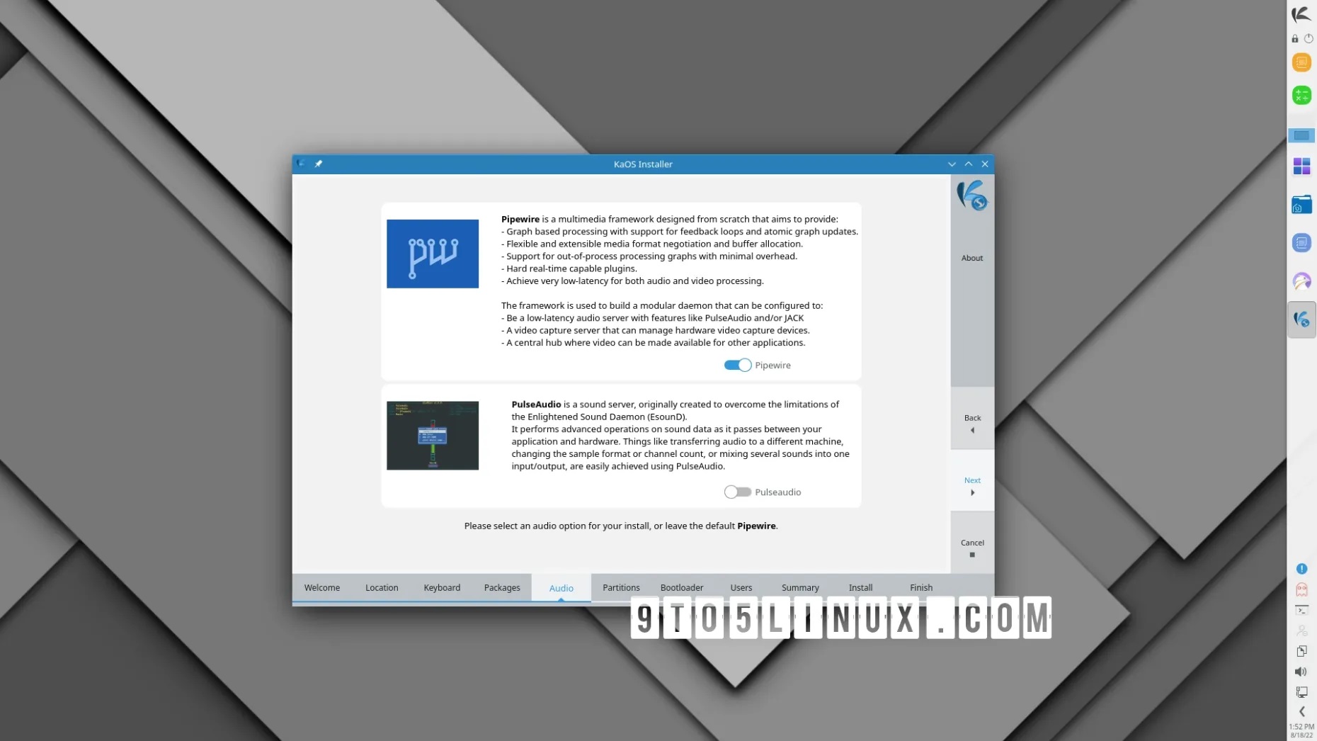 KaOS 2022.08 默认引入 PipeWire、改进的安装程序和最新的 KDE 好东西