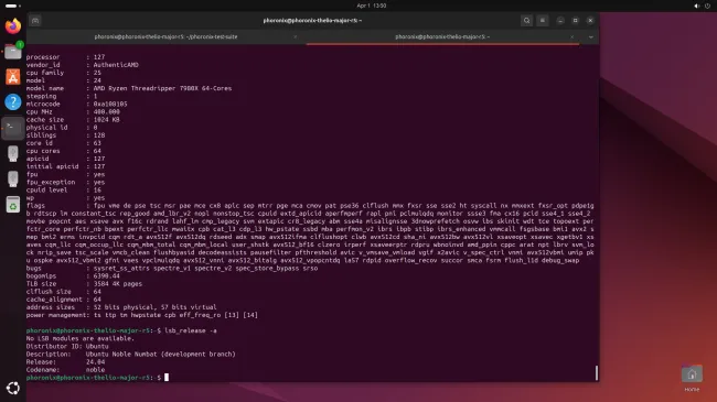 Ubuntu 24.04 为 AMD Threadripper 7980X / System76 Thelio Major 带来性能提升