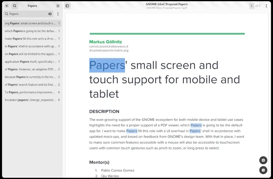 作为基于 GTK4 的 Evince 分叉，GNOME Papers 文档查看器正在取得进展