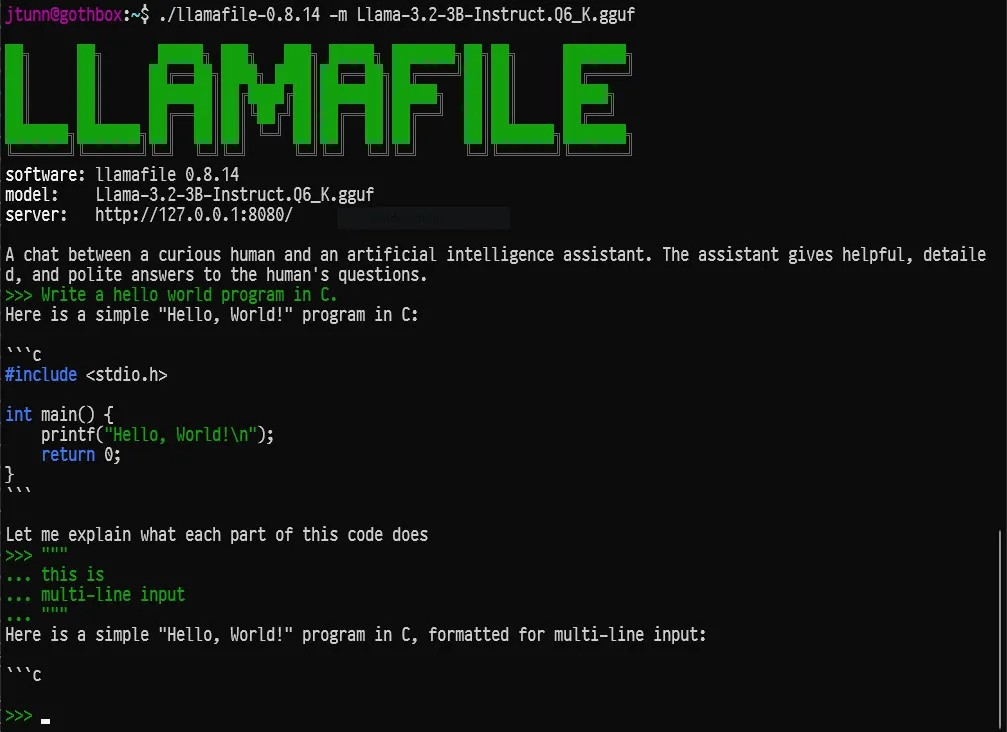 Llamafile 0.8.14 引入了新的 CLI Chatbot 界面