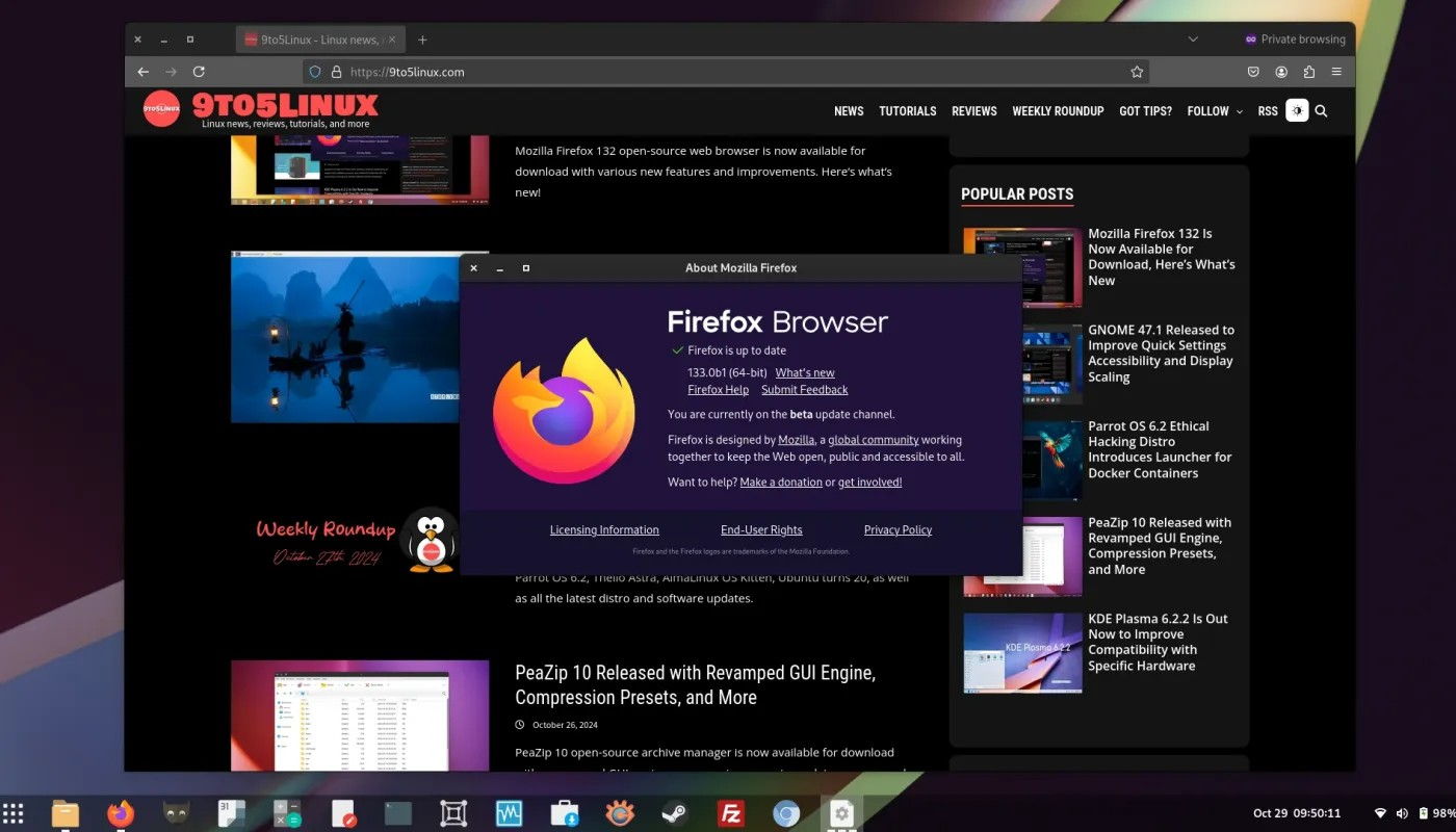 Firefox 133 进入 Beta 测试阶段，在 Linux 上支持触摸板按住手势