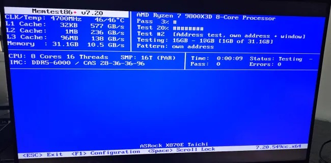 Memtest86+ 7.20增加了对Intel Arrow Lake和AMD Zen 5的支持