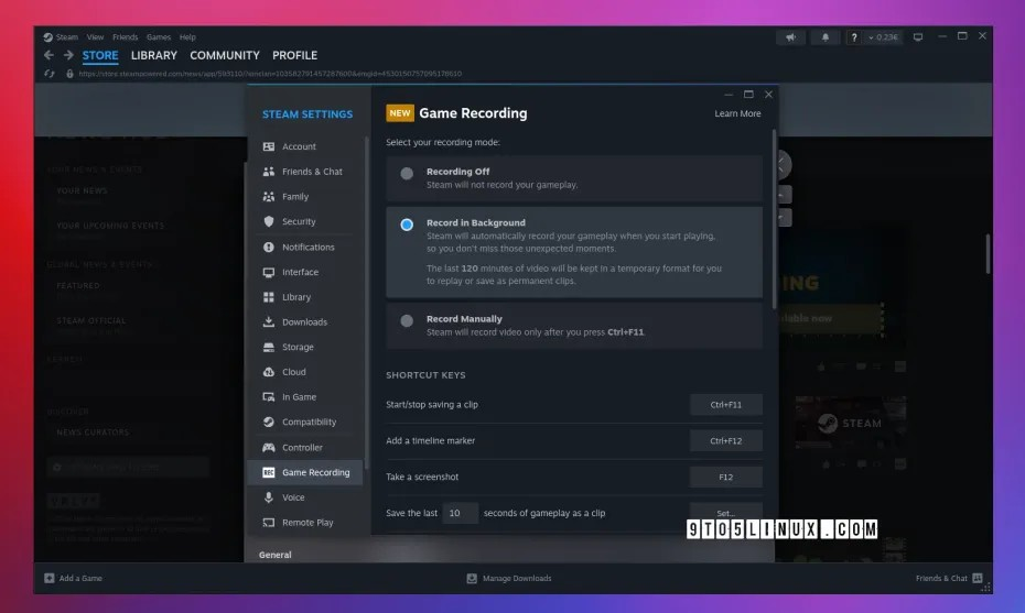 新的 Steam 客户端更新增加了游戏录制功能，改进了原生 Linux 游戏