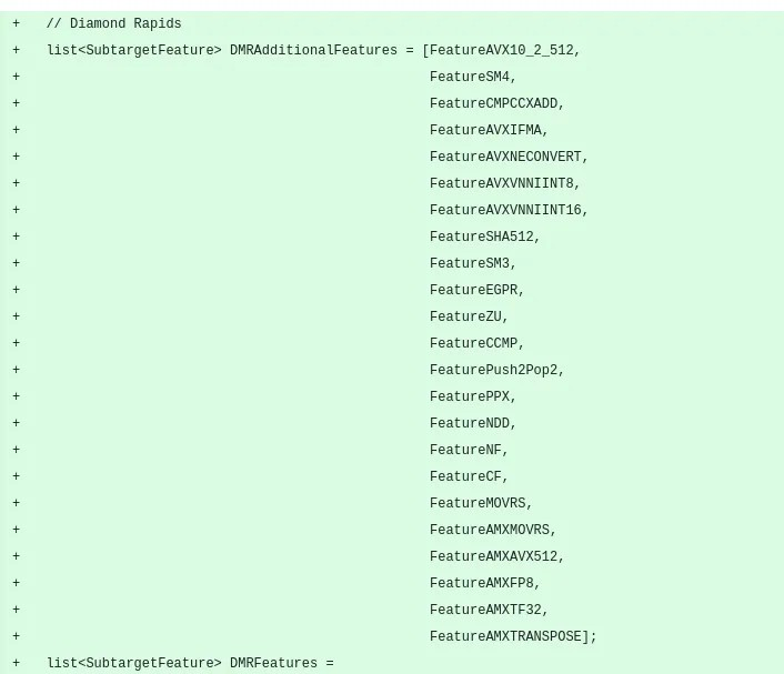 LLVM Clang 20 将 Intel Diamond Rapids 支持与“-march=diamondrapids”合并