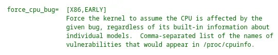 新的 Linux 补丁允许您强制 CPU 错误/缓解措施，即使不易受到攻击