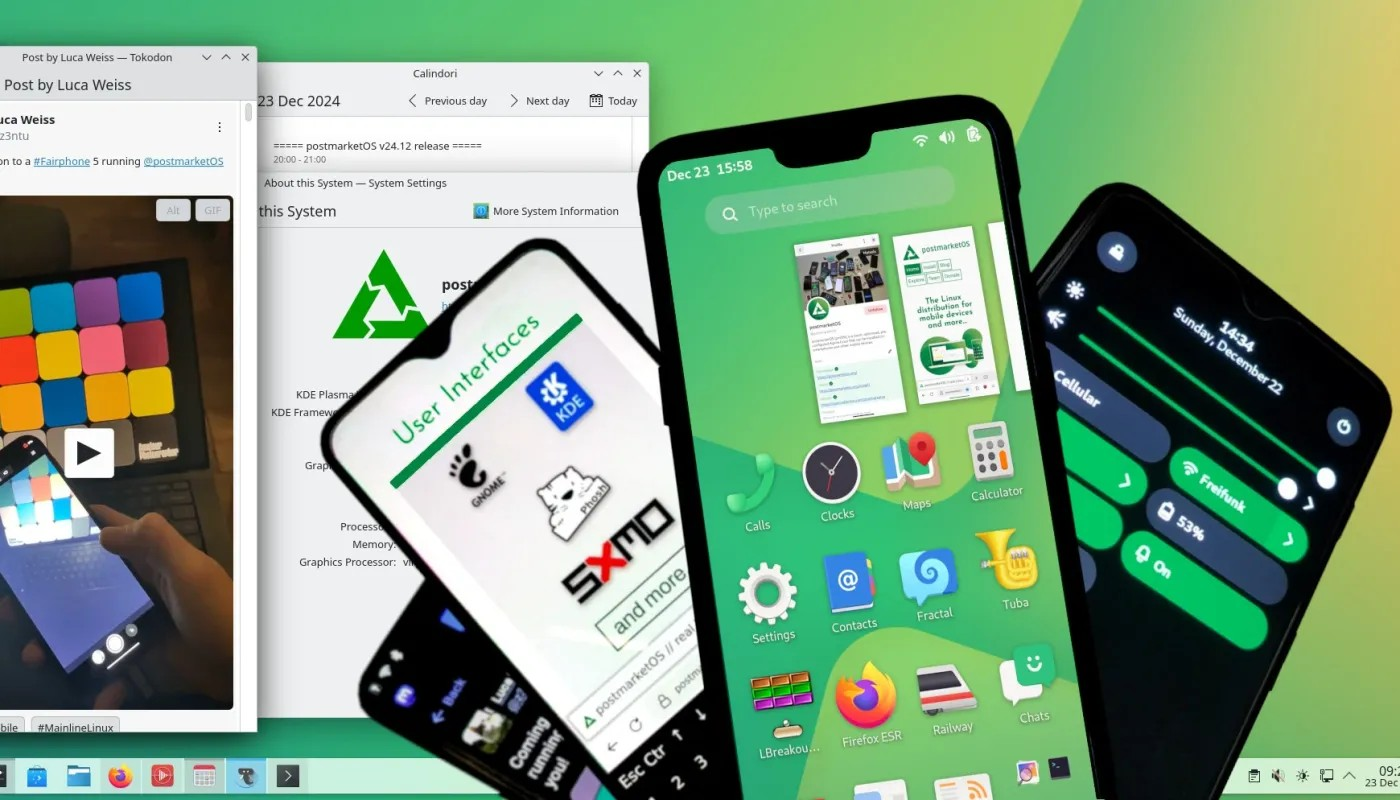 postmarketOS 24.12 与 KDE Plasma Mobile 6.2.4、GNOME Shell 46 一起发布