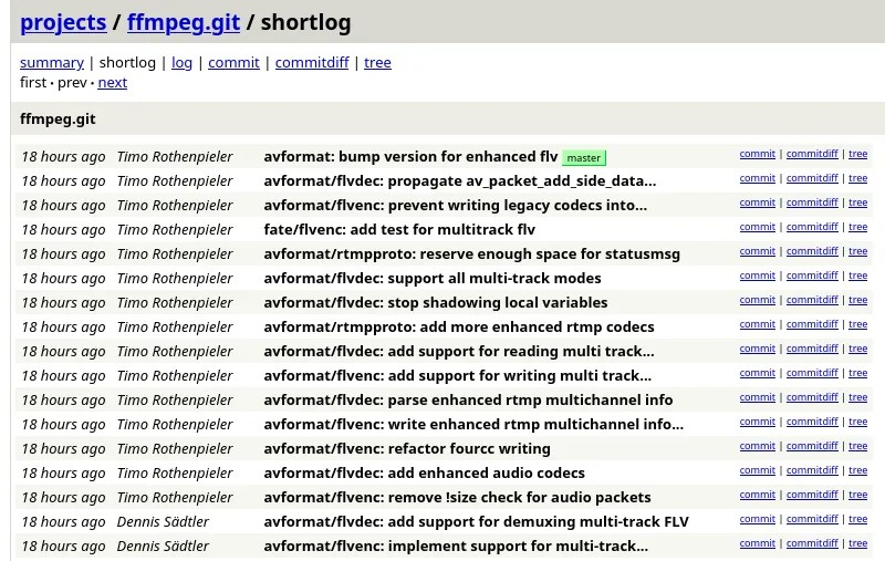 FFmpeg 改进了对具有多轨音频/视频的 Flash 视频“FLV”的支持