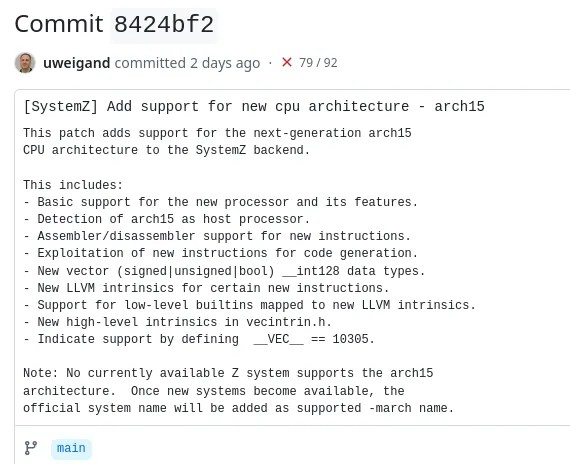 LLVM 获得对 IBM SystemZ“arch15”目标：IBM z17 / Telum II 的初步支持