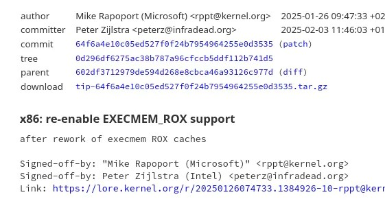 Linux 6.15 看起来可能会在 EXECMEM_ROX 支持下再次尝试