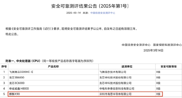 或为新PC准备！华为大招曝光：海思麒麟CPU芯片X90获安全可靠II级认证